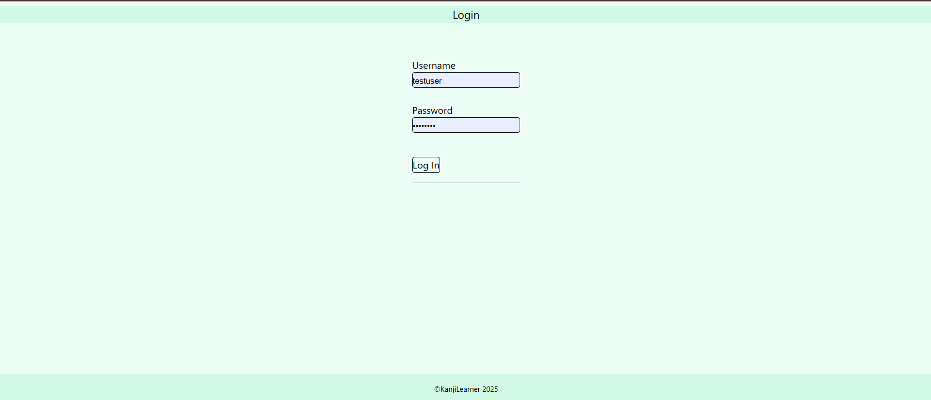 KanjiLearner Login Page