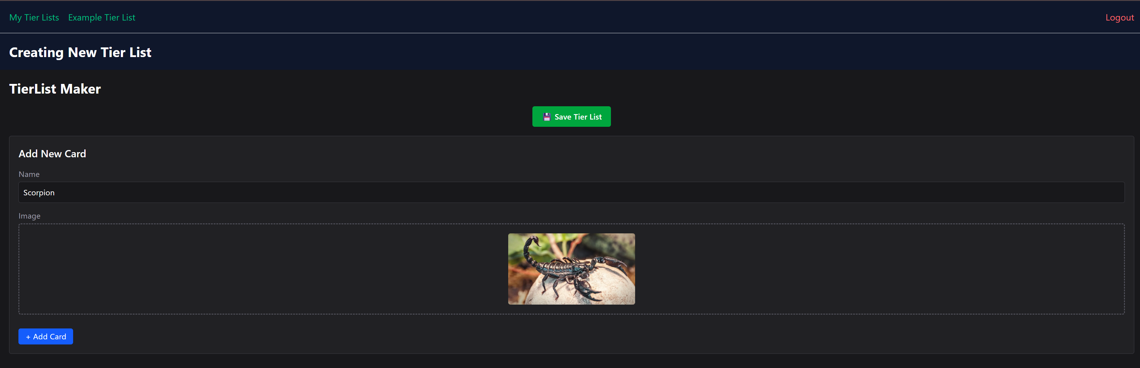 Add card form after typing and pasting image